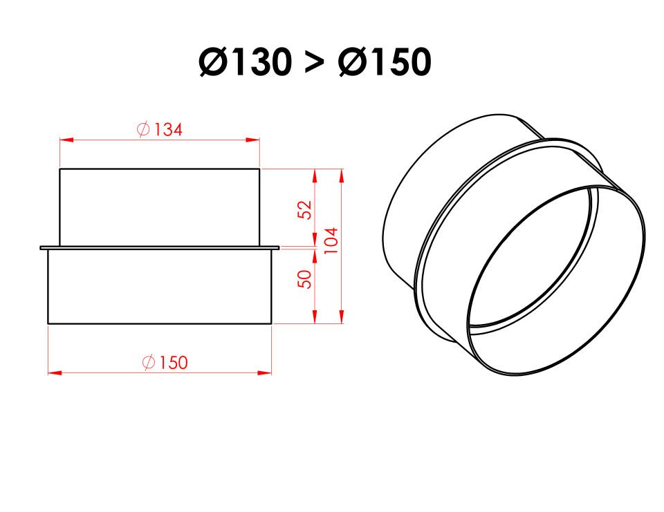 BACA REDÜKSİYON / BOY: 10.5 CM, ÇAP: 13>15 CM / MAT SİYAH BOYALI / BABA'S STOVE