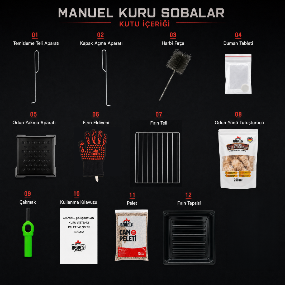 GOLD PLUS 12 KW KUZİNE / MANUEL PELET VE ODUN SOBASI / BABA'S STOVE