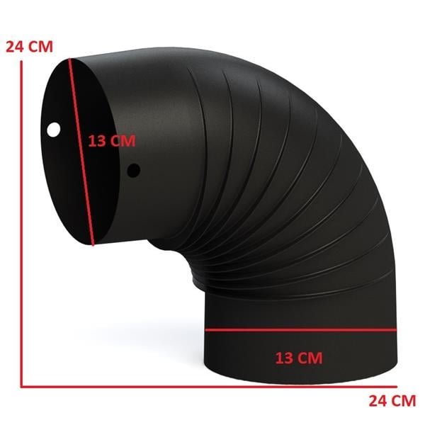 A 90 DİRSEK SOBA BORUSU / BOY: 10 CM / ÇAP: 13 CM / MAT SİYAH EMAYE / BABA'S STOVE