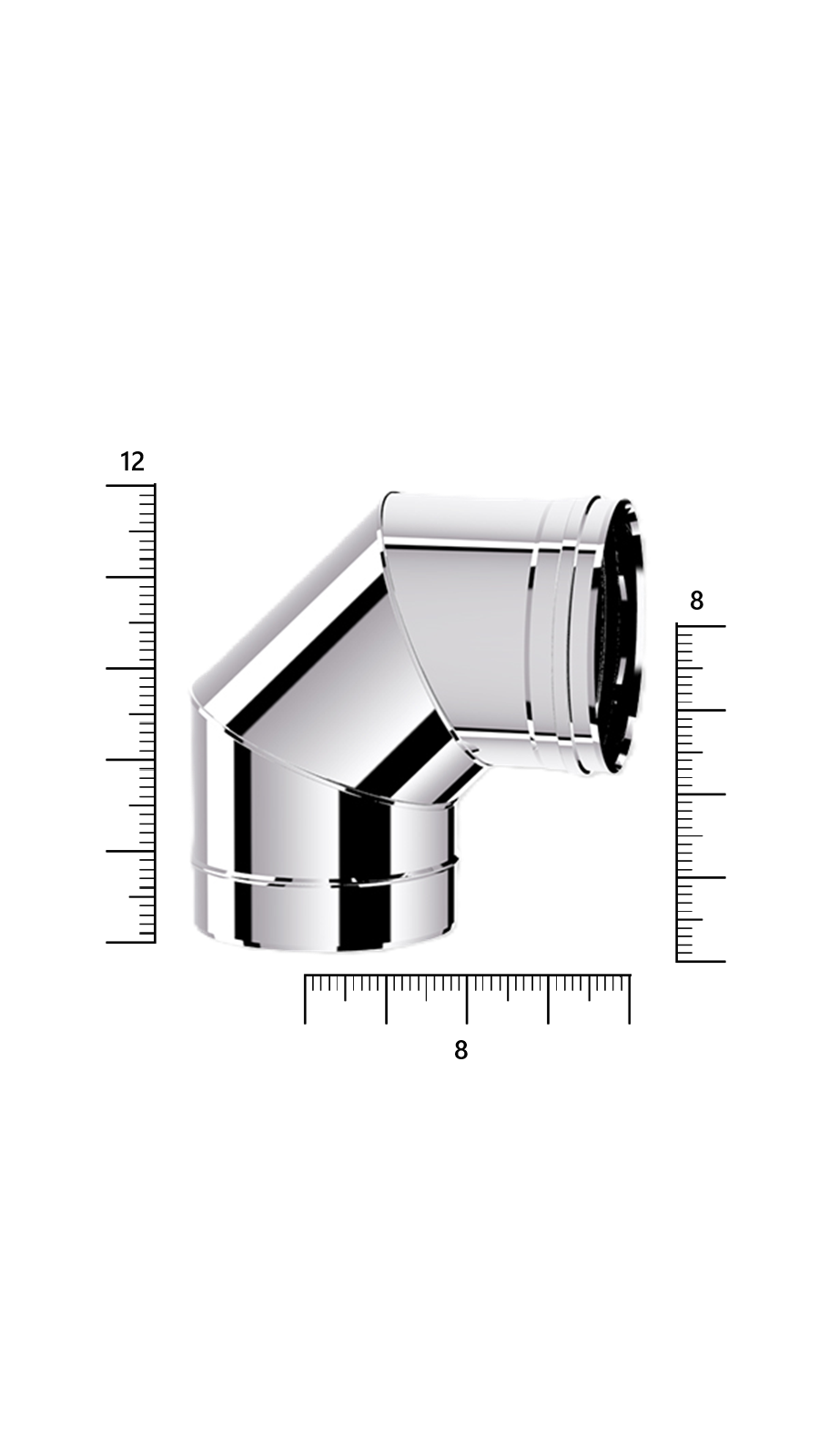 PELET SOBA BORUSU DİRSEĞİ 90 / BOY: 8 CM / ÇAP: 8 CM / KROM RENK / 304 KROM / CONTALI / BABA'S STOVE