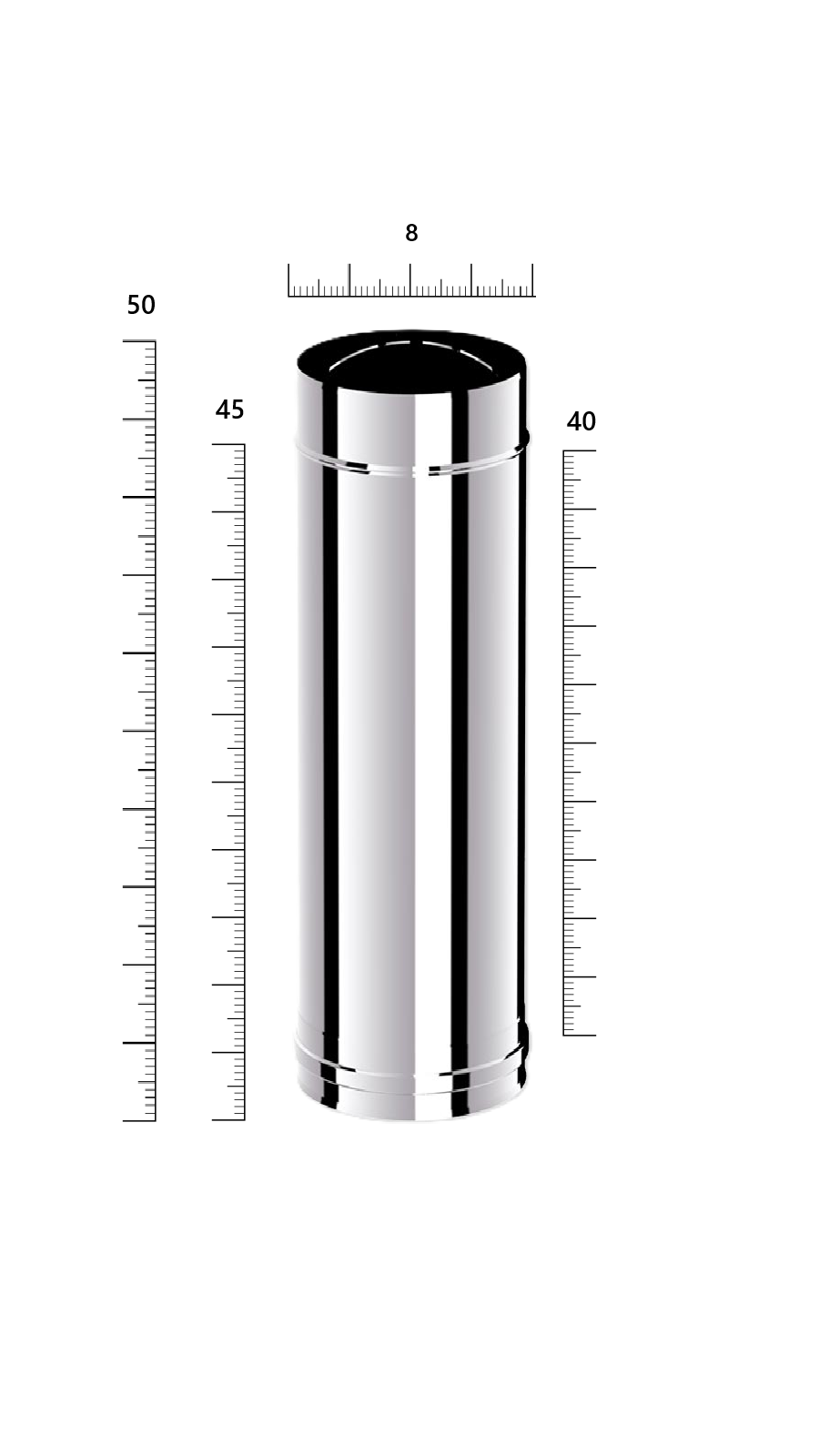 PELET SOBA BORUSU / BOY: 50-41 CM / ÇAP: 8 CM / KROM RENK / 304 KROM / CONTALI / BABA'S STOVE - 2