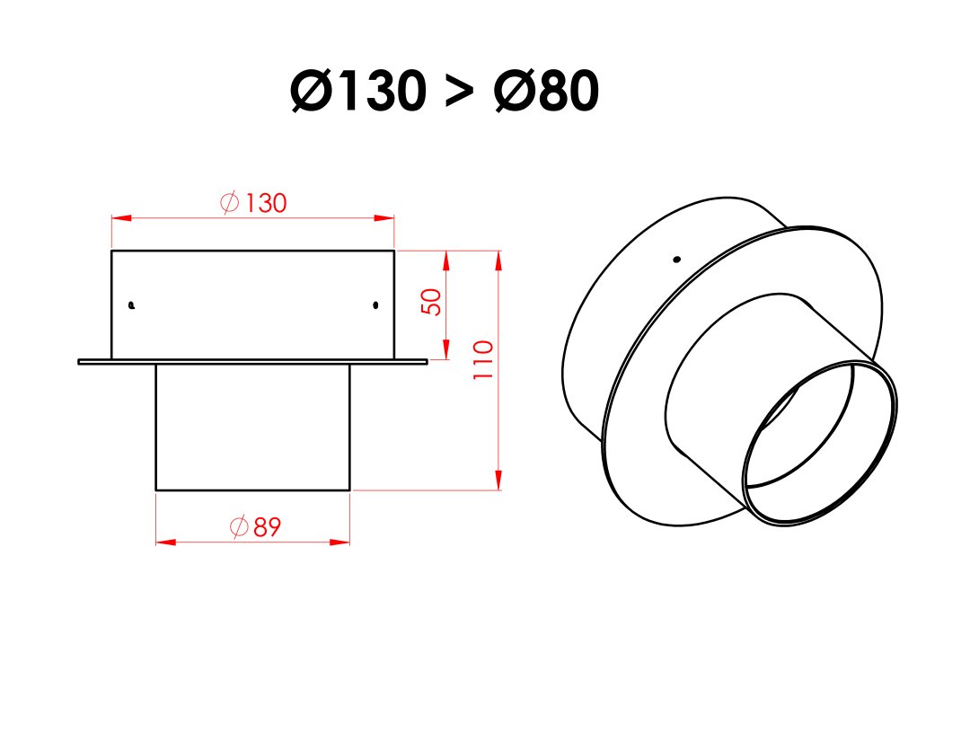 BACA REDÜKSİYON / BOY: 11 CM, ÇAP: 8>13 CM / MATTT SİYAH BOYALI / BABA'S STOVE