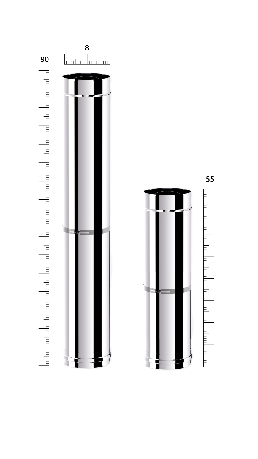 PELET SOBA TELESKOPİK BORU / BOY: 550-900 MM / ÇAP: 8 CM / KROM RENK / 304 KROM / CONTALI / BABA'S STOVE - 2