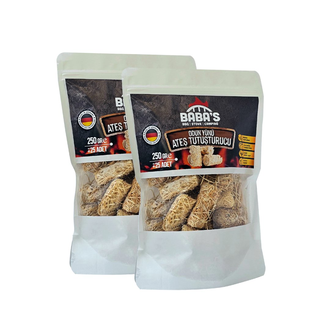 ODUN YÜNÜ TUTUŞTURUCU / BBQ, MANGAL, SOBA, ŞÖMİNE TUTUŞTURUCU / 50 AD - 500 GR / BABA'S BBQ