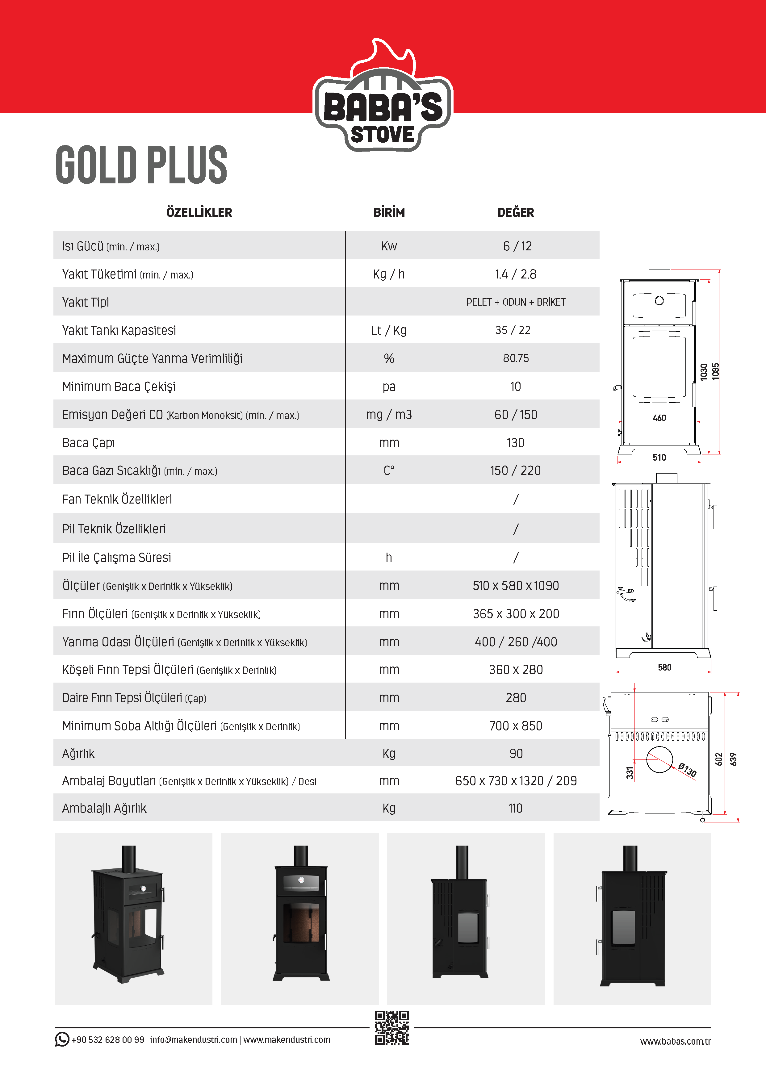 GOLD PLUS 12 KW KUZİNE / MANUEL PELET VE ODUN SOBASI / BABA'S STOVE