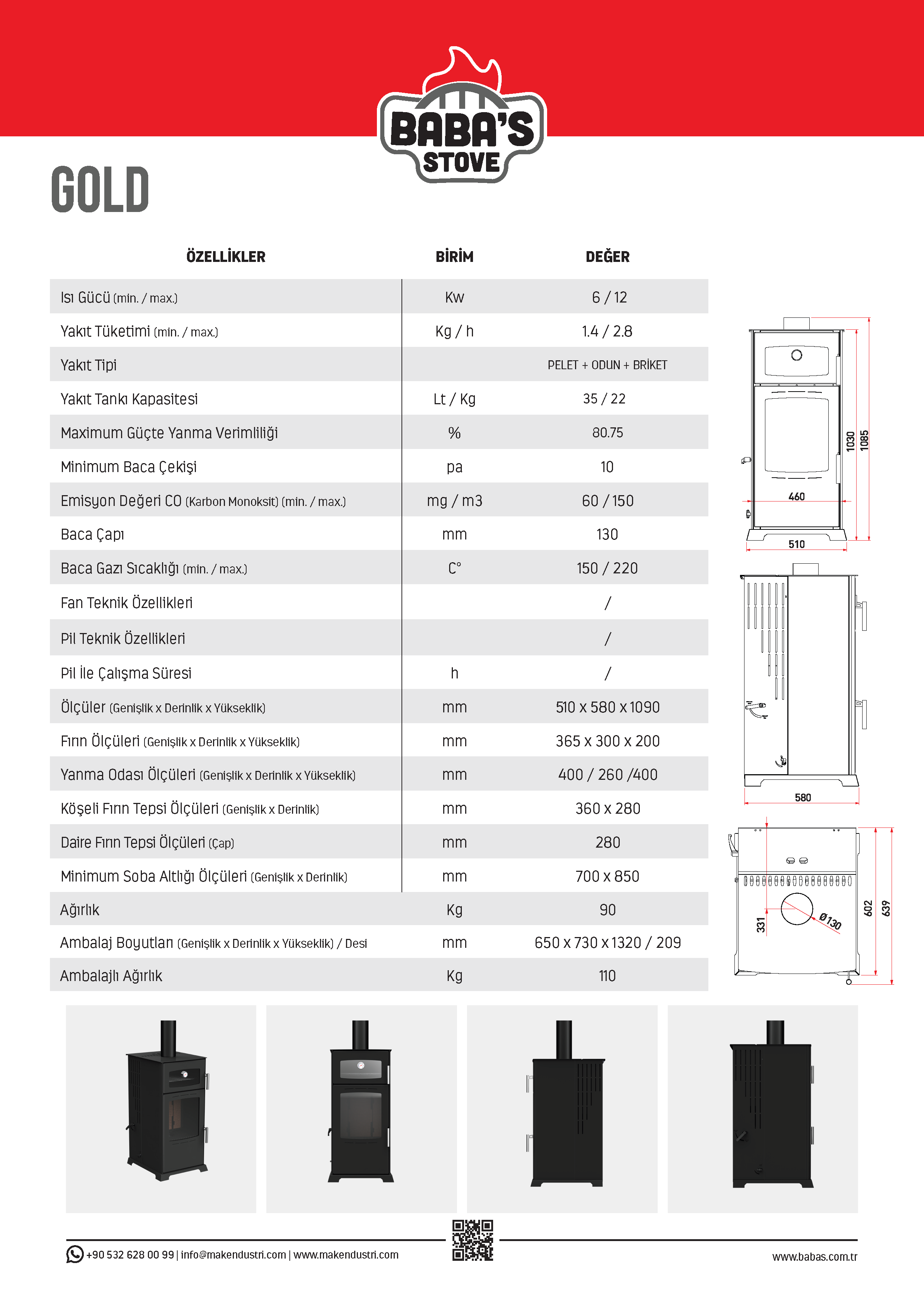 GOLD 12 KW KUZİNE / MANUEL PELET VE ODUN SOBASI / BABA'S STOVE