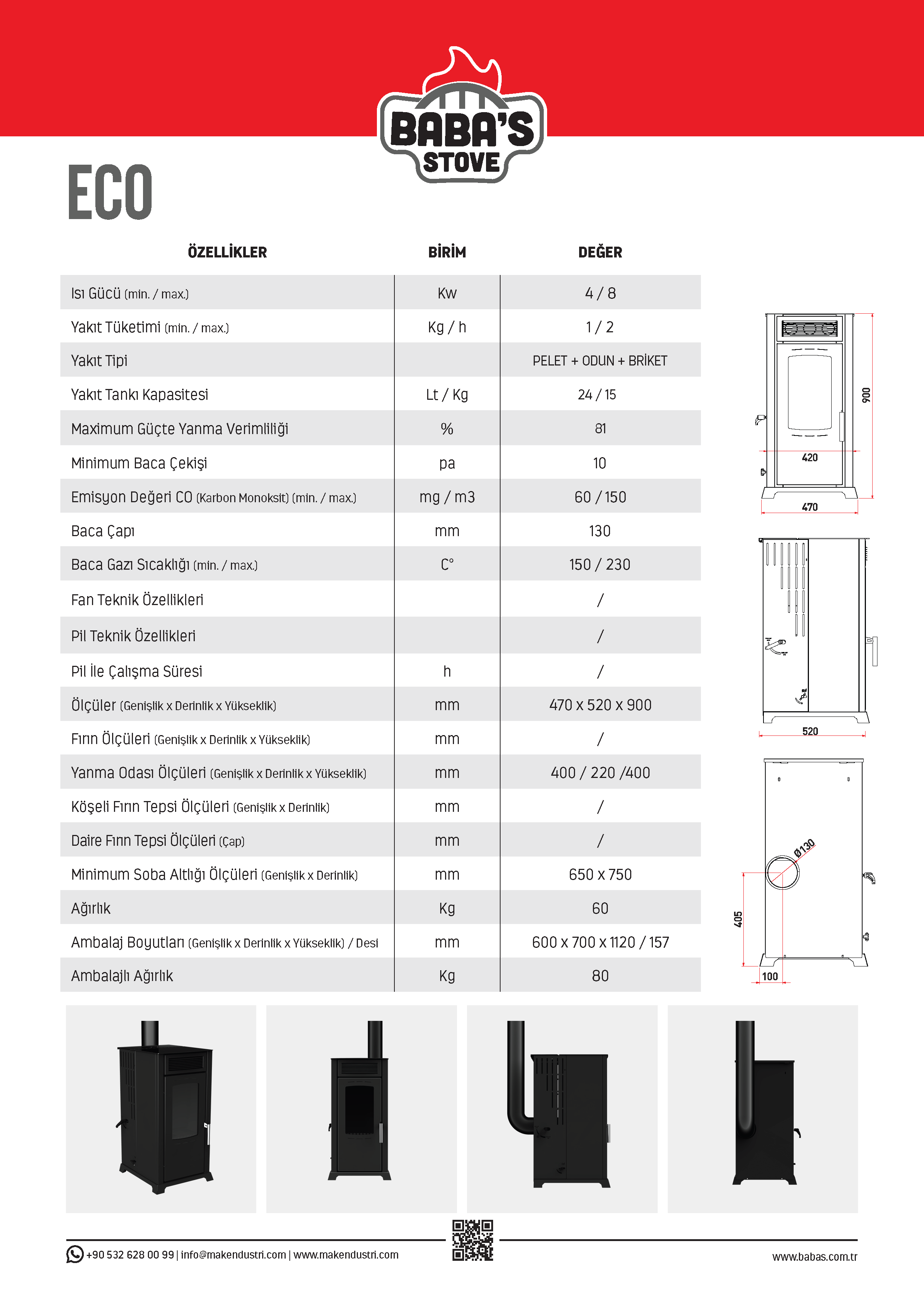 ECO 8 KW / MANUEL PELET VE ODUN SOBASI / BABA'S STOVE