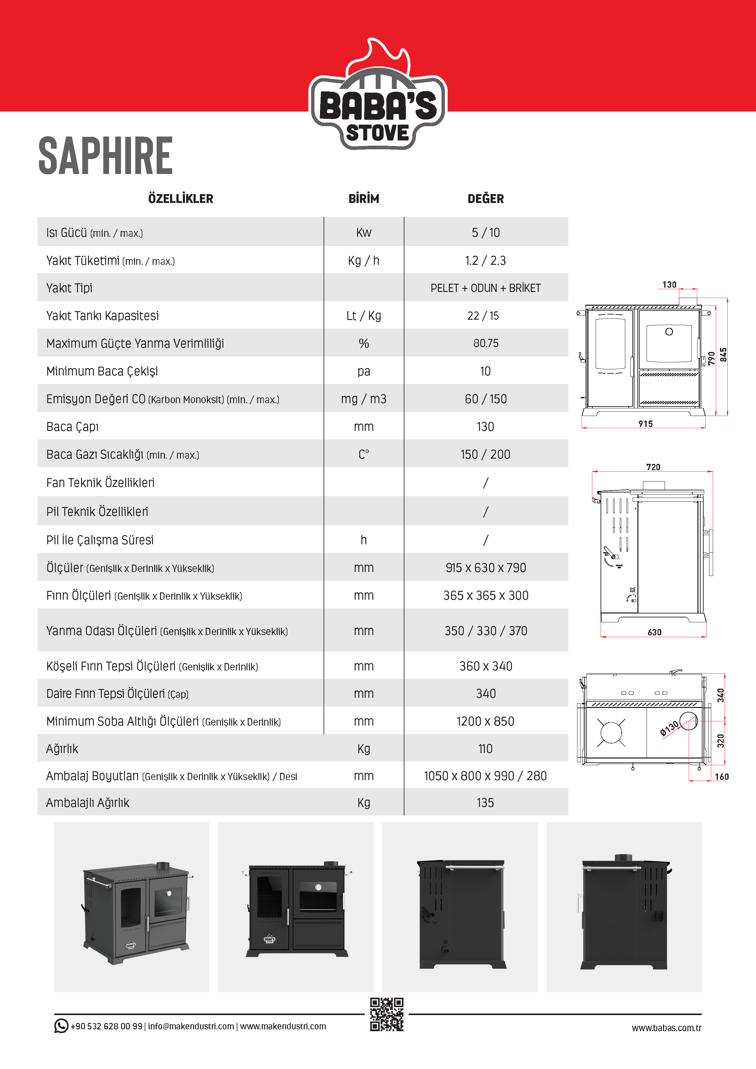 SAPHIRE 10 KW KUZİNE/ MANUEL PELET VE ODUN SOBASI / BABA'S STOVE