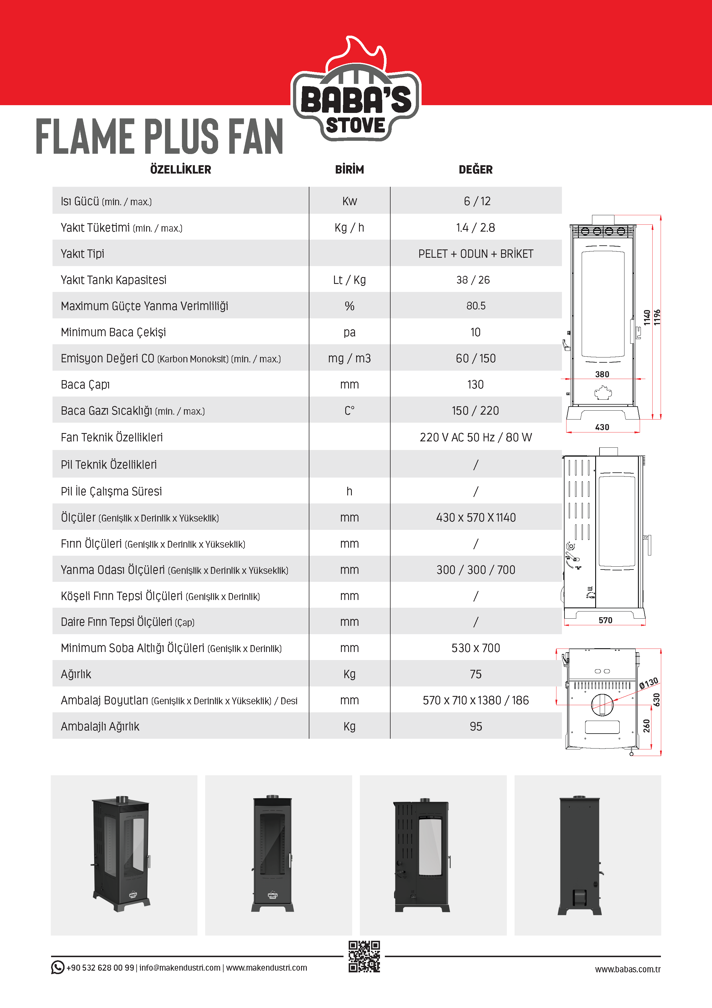 FLAME PLUS FAN 12 KW / MANUEL PELET VE ODUN SOBASI / BABA'S STOVE