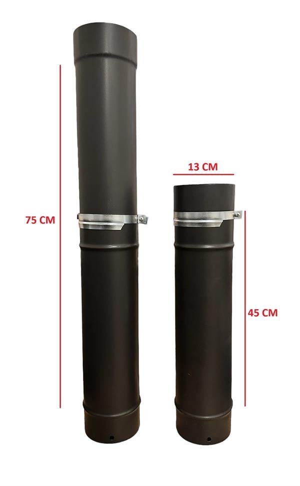 AYARLANABİLİR SOBA BORUSU - BOY: 45<->75 CM - ÇAP: 13 CM - MAT SİYAH EMAYE - 3
