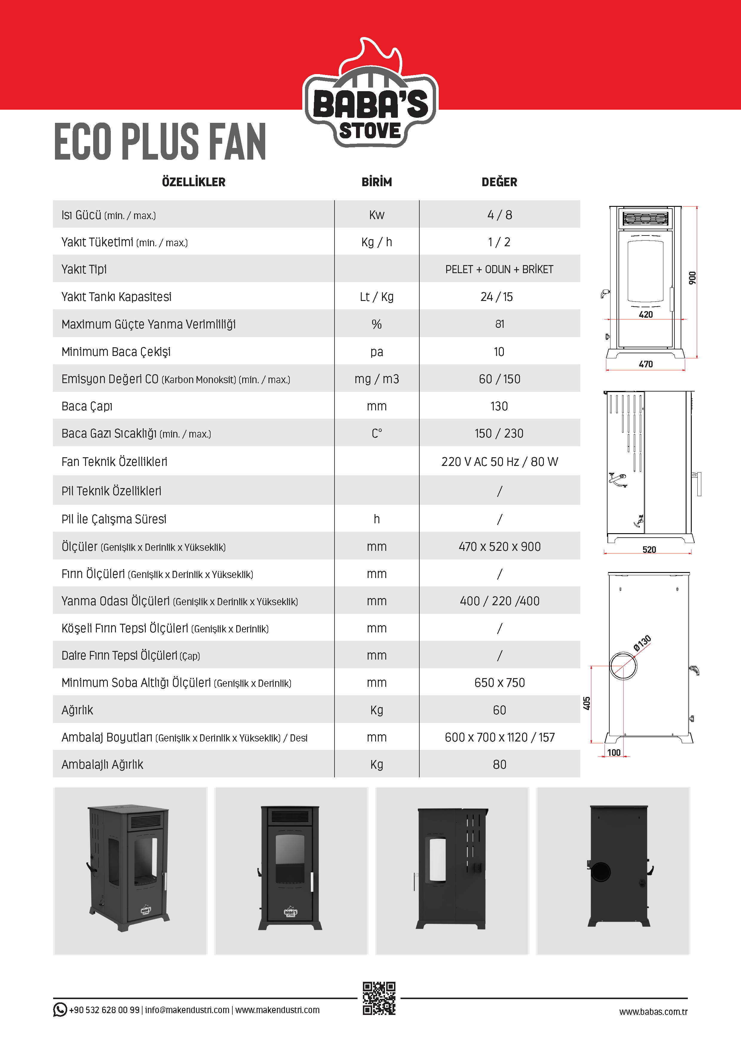 ECO PLUS FAN 8 KW / MANUEL PELET VE ODUN SOBASI / BABA'S STOVE