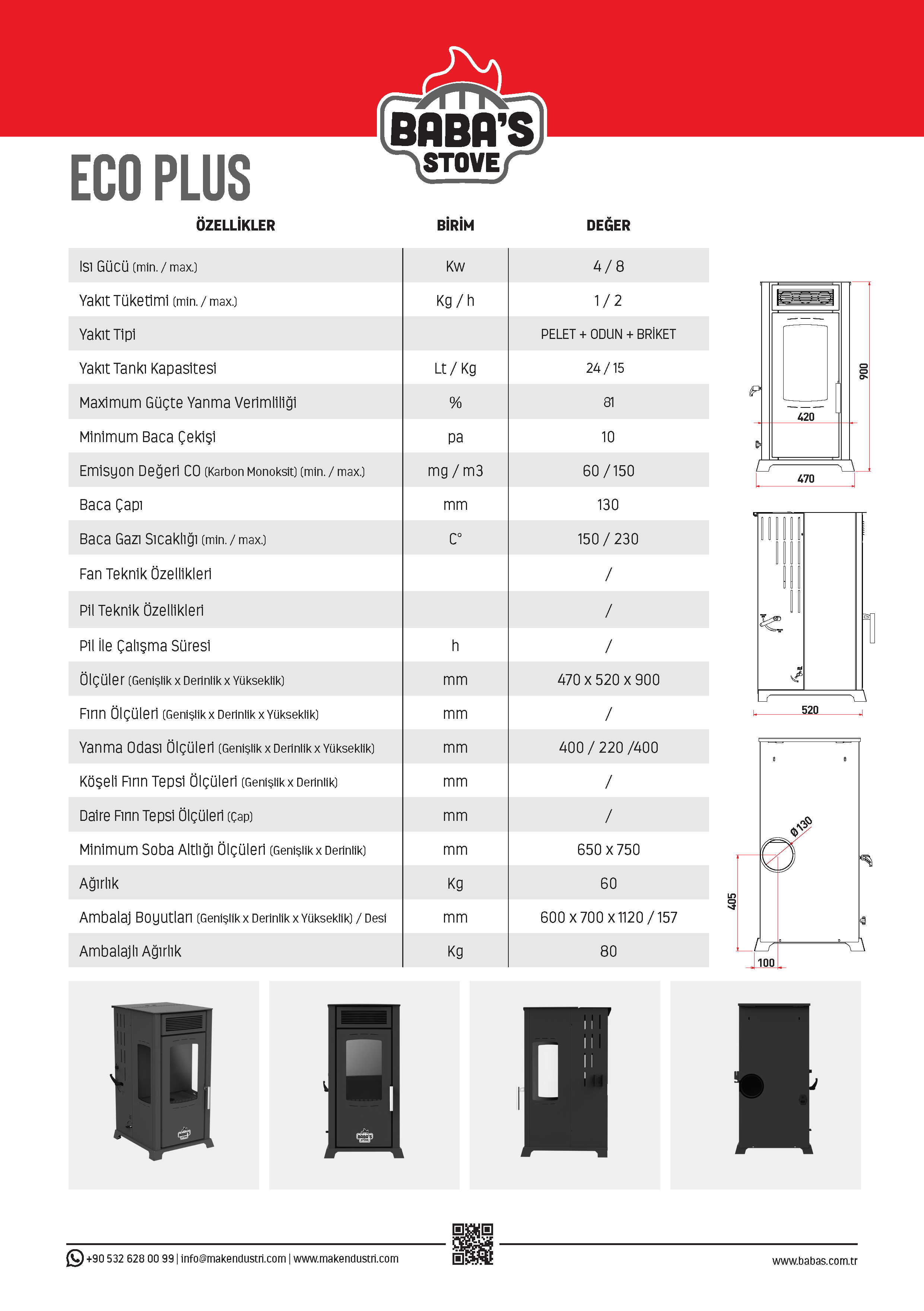 ECO PLUS 8 KW / MANUEL PELET VE ODUN SOBASI / BABA'S STOVE