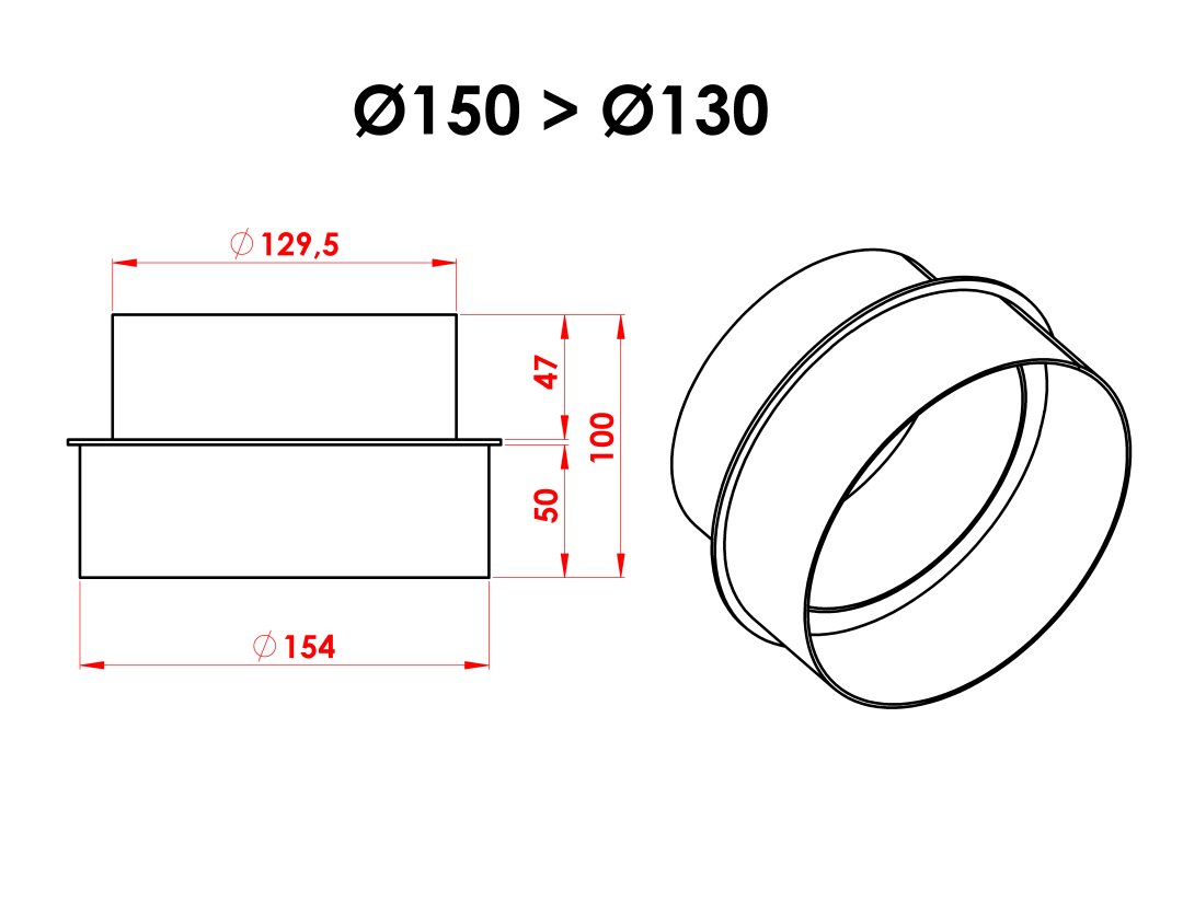 BACA REDÜKSİYON - ÇAP: 15>13 CM - MAT SİYAH - 4